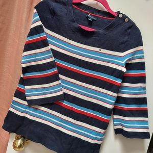 Tommy Hilfiger Striped 3/4 Sleeve Lightweight Sweater Top | Small